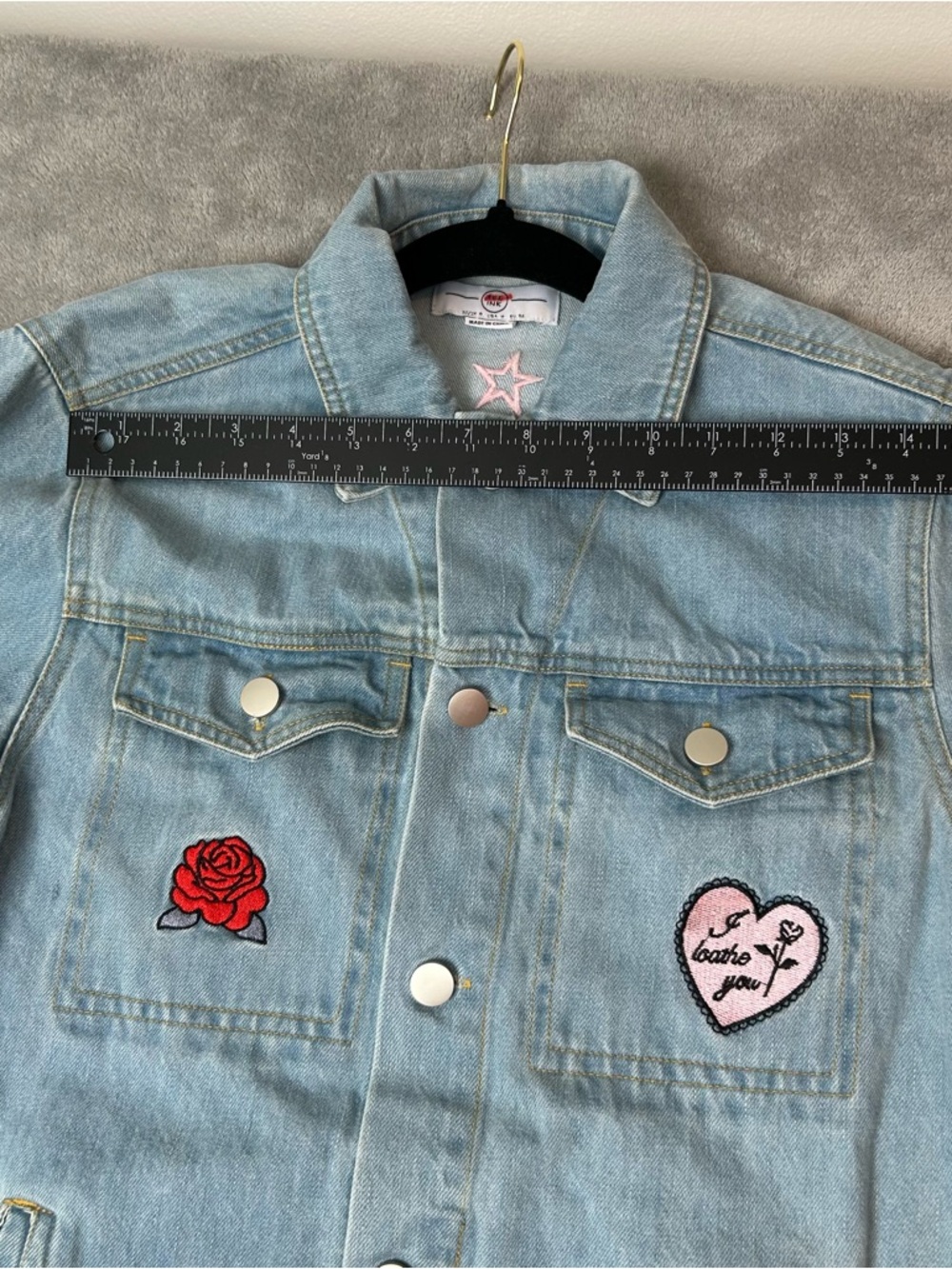 Ink Tee Jean Jacket Custom Embroidered Patchwork Color Blue Denim Women’s Size 4 - Picture 15 of 16